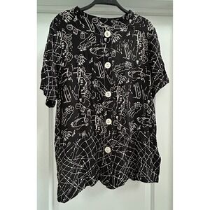 Peter Popovitch Vintage Black White Novelty Print Shirt Made in USA check size